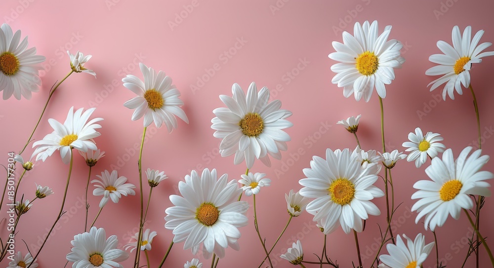 White Daisies Arranged on Pink Background White Daisies Arranged on Pink Background