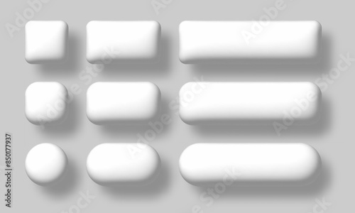 White 3d buttons set. Vector realistic UI UX design elements set