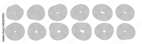 Abstract stripy shapes collection. Different rounded organic form set with lines