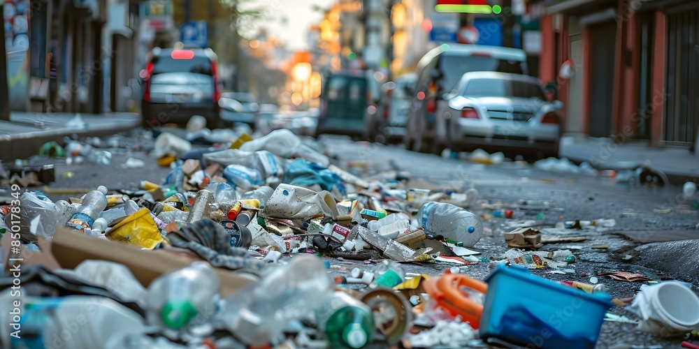 Managing urban waste to prevent littering. Concept Waste Management, Urban Environment, Litter Prevention, Recycling Initiatives, Sustainability Practices