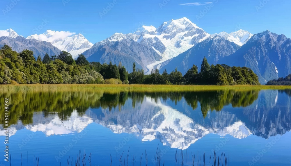 Fototapeta premium A beautiful mountain range with a lake in the foreground