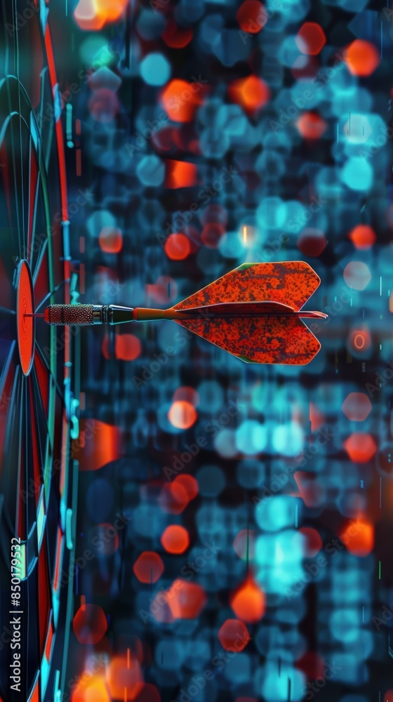 A dart firmly embedded in the bullseye of a dartboard with a vibrant, abstract background suggesting precision and focus. A dart firmly embedded in the bullseye of a dartboard with a vibrant, abstract background suggesting precision and focus.