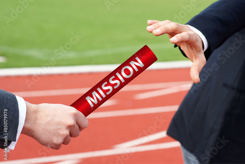 The Business Mission Handoff is a symbolic relay of responsibilities and tasks to ensure success