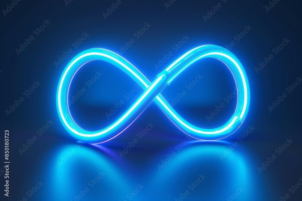 Fototapeta premium A neon blue infinity symbol is lit up in a dark background