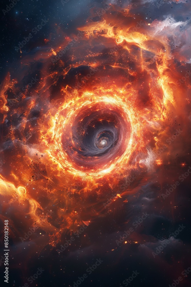 Fototapeta premium A fiery, glowing, and swirling vortex of space