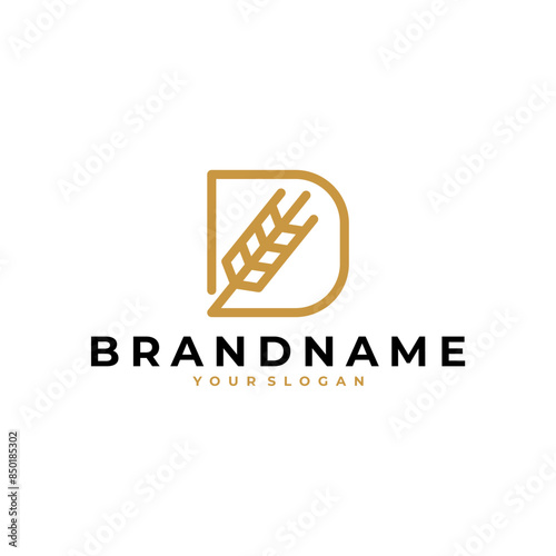 LETTER D INITIAL WHEAT FARM LOGO ICON ILLUSTRATION