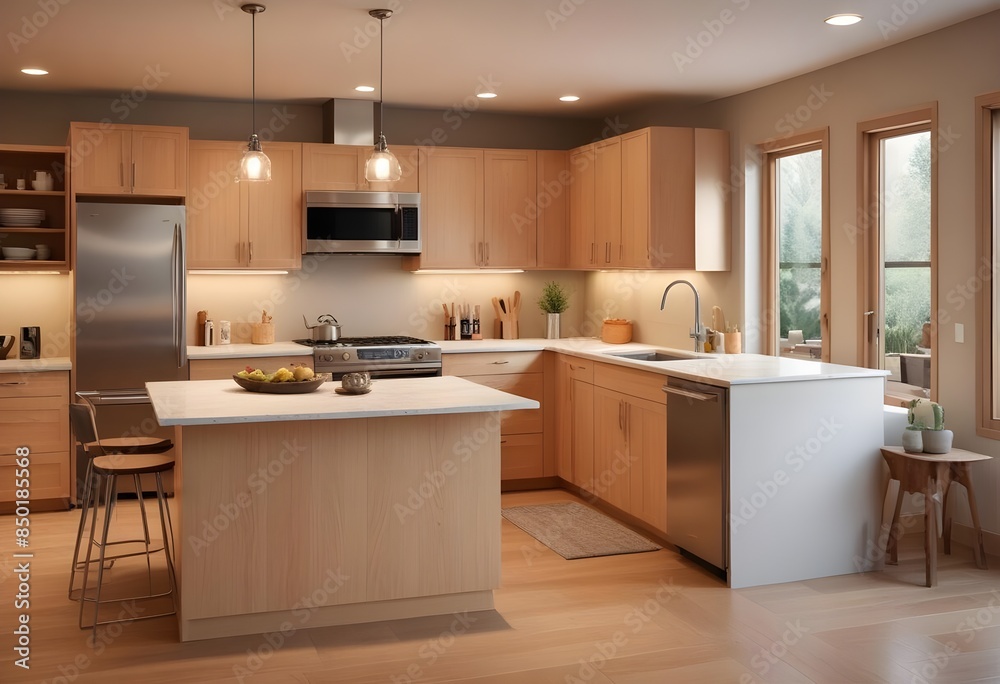 Lifelike 3D visualization of an inviting, ergonomic kitchen space Lifelike 3D visualization of an inviting, ergonomic kitchen space