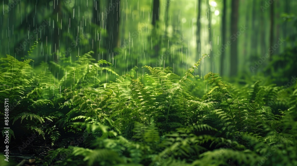 Fototapeta premium A dense forest filled with various green plants and foliage