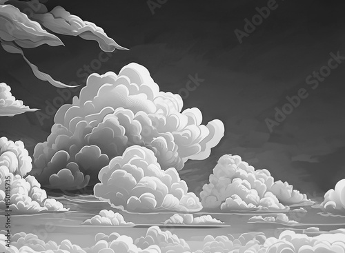 Cumulonimbus clouds floating in the summer sky in monochrome(illustration)