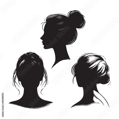 Silhouette set of woman head. Vector isolated illustration
