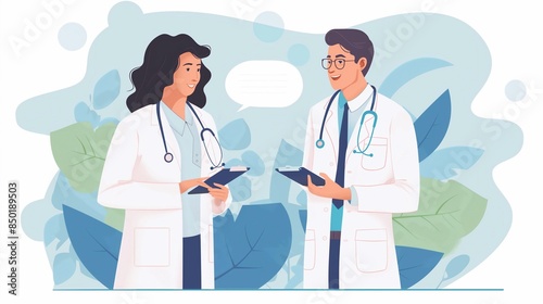 Treatment Tactics: Cartoon Doctors in Hospital Consultation, Medical Staff Engaged in Collaborative Conversation and Care Coordination