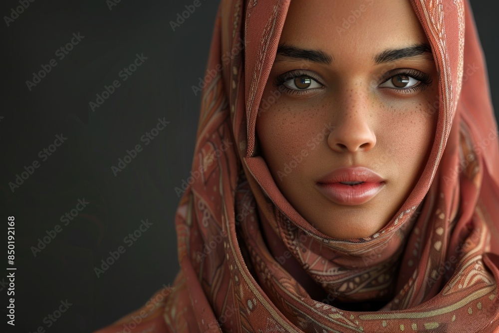 A woman wearing a scarf wrapped around her head, simple and elegant A woman wearing a scarf wrapped around her head, simple and elegant