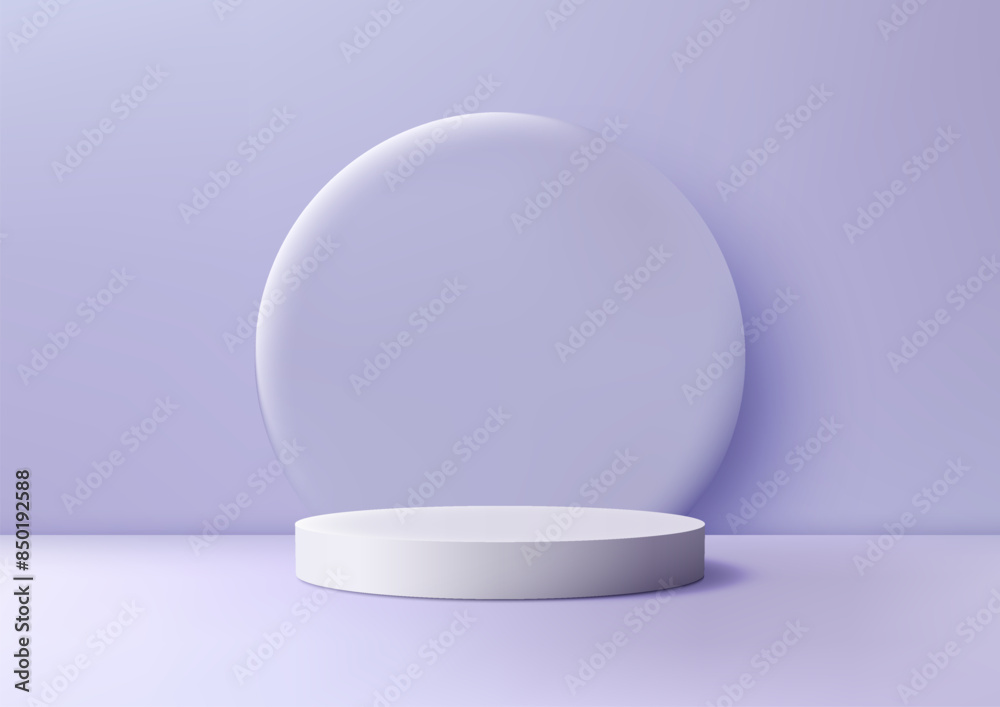 Modern 3D White Podium with Circular Backdrop, Elegant Product Display and Mockup on Purple Background Modern 3D White Podium with Circular Backdrop, Elegant Product Display and Mockup on Purple Background