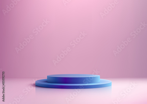 3D Blue Podium on Solid Pink Background, Minimal Style Product Display Mockup, Showroom Showcase