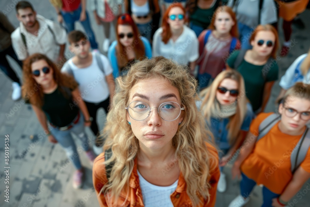 young beautiful hipster woman in glasses on the background of the city young beautiful hipster woman in glasses on the background of the city