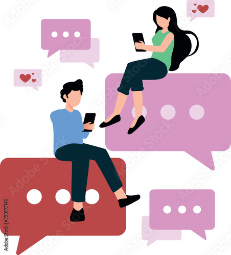 The boy and the girl are talking online.