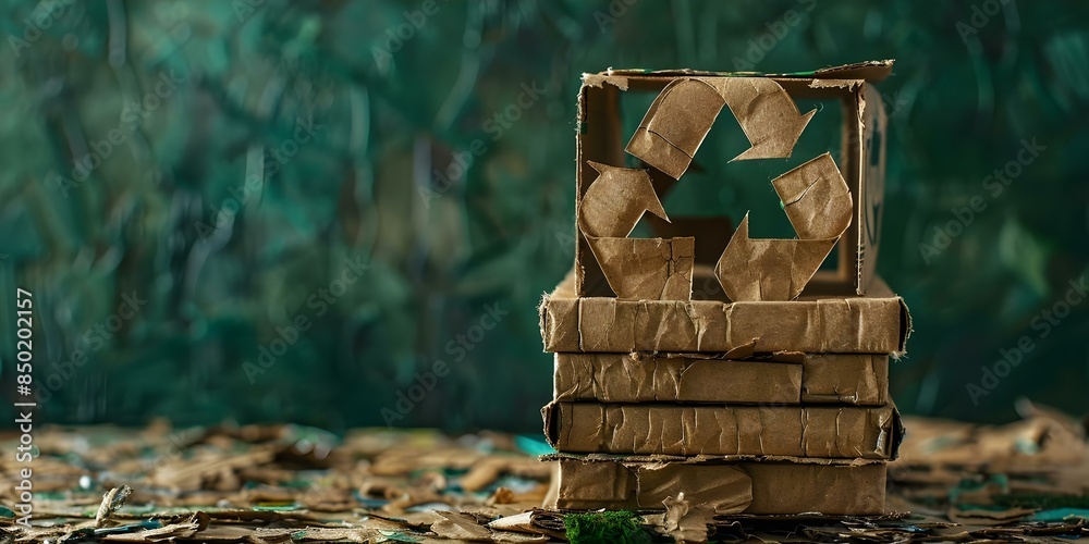 Obraz premium Sustainable Image Recyclable Materials Stacked Against Green Backdrop. Concept Eco-Friendly Photography, Recycled Props, Green Backgrounds, Sustainable Fashion