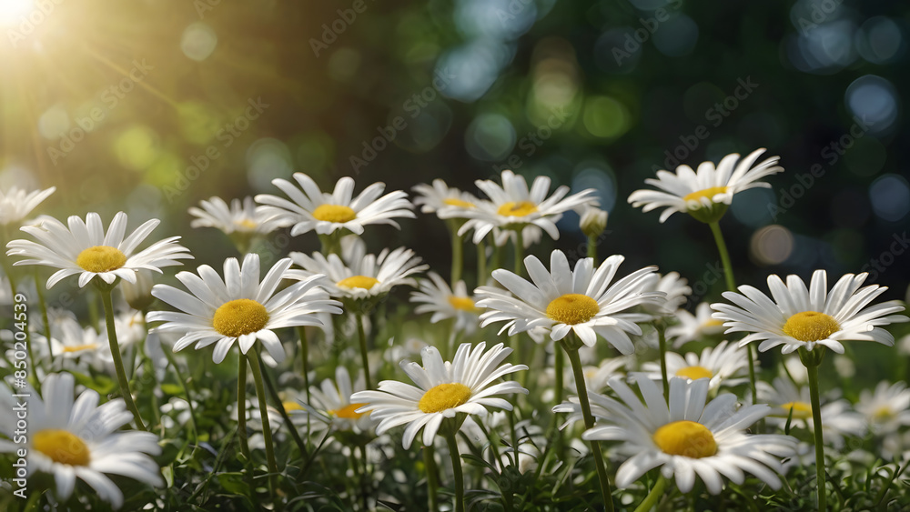 White Chamomile flower field against a blurred natural background. White Chamomile flower field against a blurred natural background.