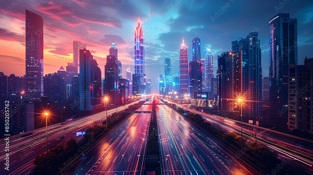 Fototapeta premium Cyberpunk style city, future city concept creative illustration
