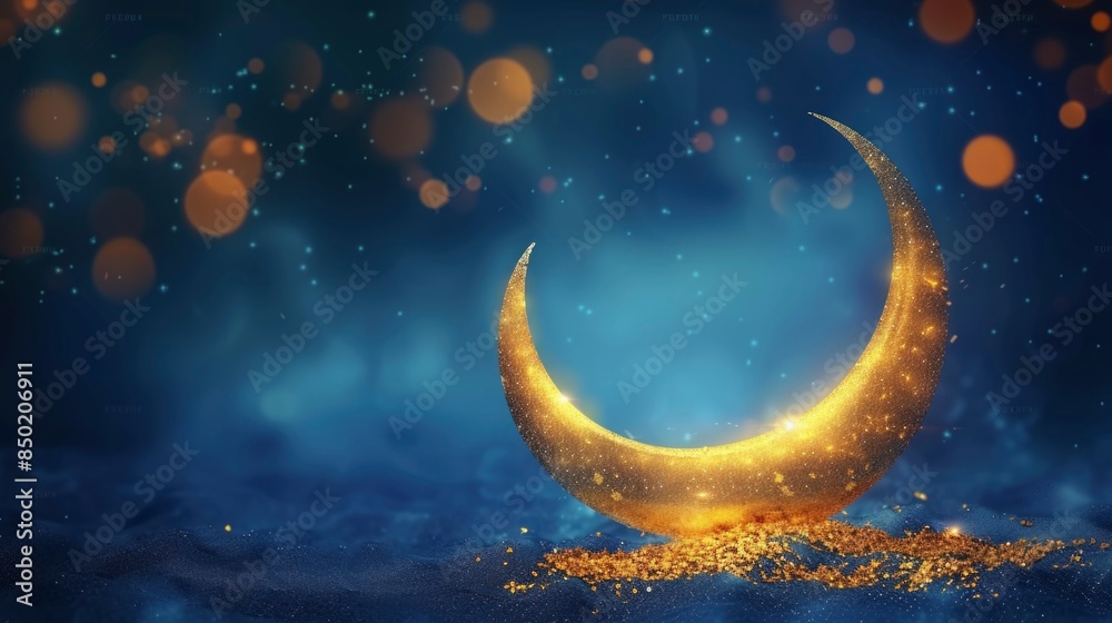 Golden Crescent Moon on a Night Sky Background Golden Crescent Moon on a Night Sky Background