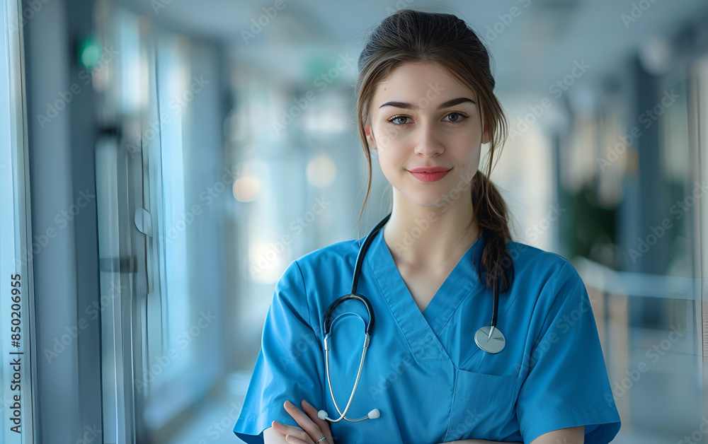 Beautiful doctor standing at hospital Beautiful doctor standing at hospital