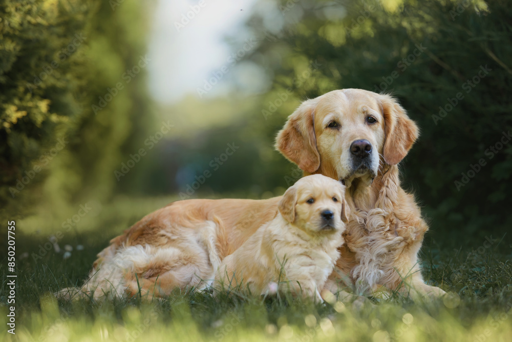 small dog golden retriever labrador puppy in the park in the summer for a walk. dog is best friend. golden retriever puppy 1 month small dog golden retriever labrador puppy in the park in the summer for a walk. dog is best friend. golden retriever puppy 1 month