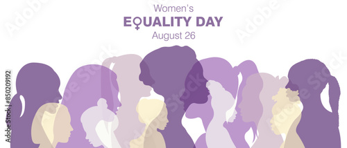 Women's Equality Day banner.Vector illustration with silhouettes of women and space for text.