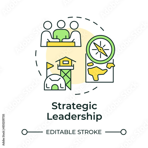 Strategic leadership multi color concept icon. Longterm planning, military command. Round shape line illustration. Abstract idea. Graphic design. Easy to use in infographic, presentation