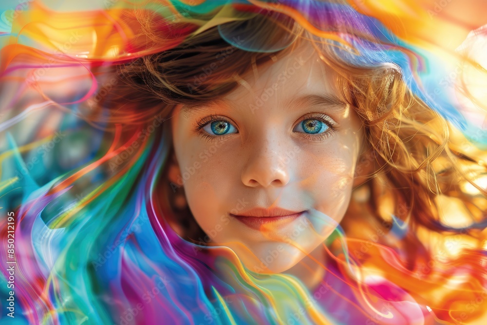 Girl laughing, colorful background Girl laughing, colorful background