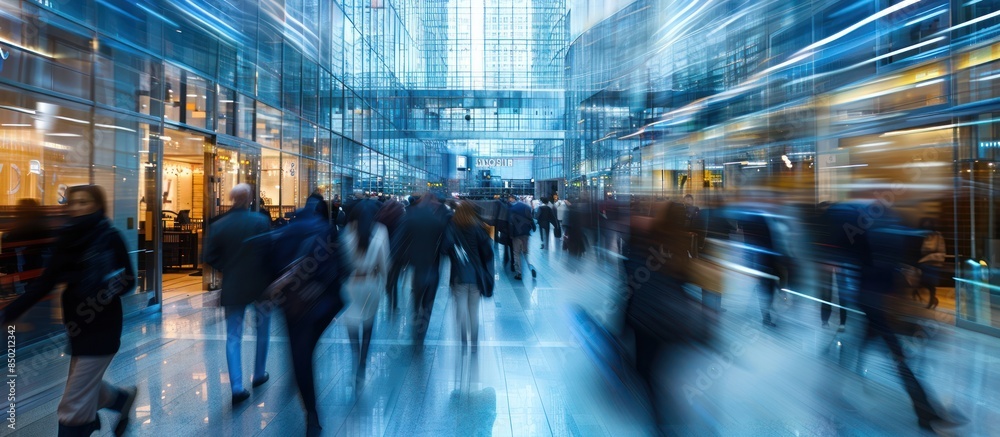 Blurred Motion of People Walking in a Glass-Enclosed Cityscape