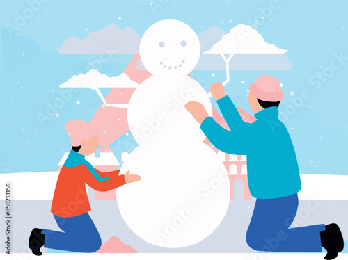 The boys are making snowmen.