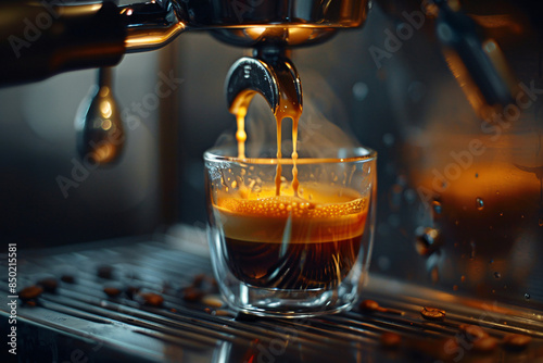 a espresso machine pouring a glass of coffee