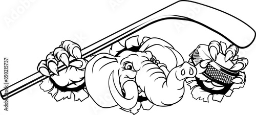 Canvas Print An eagle ice hockey player animal sports mascot holding a hockey stick and puck