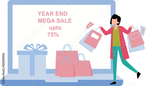 The girl is shopping at the end of the year sale.