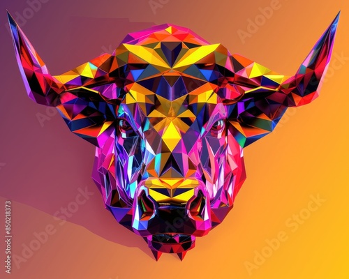 colorful geometric head of sheep on pop art style, generative ai photo