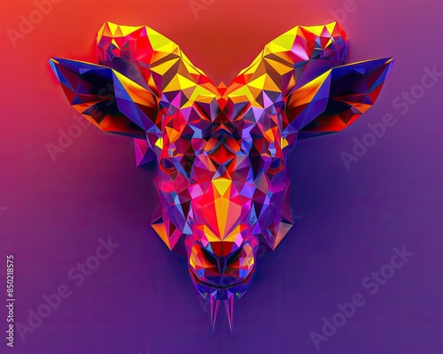 colorful geometric head of sheep on pop art style, generative ai photo