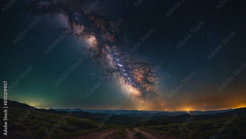 Landscape with Milky way galaxy. Night sky with stars