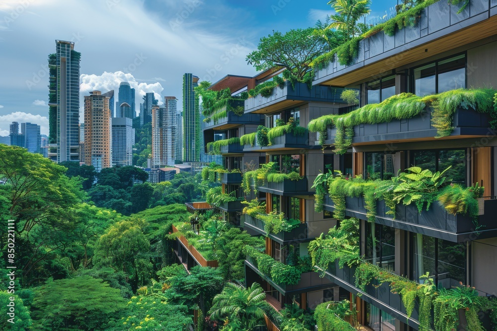 Abandoned high-rise buildings covered with plants Abandoned high-rise buildings covered with plants