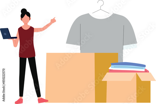 The girl is telling about the package of clothes.