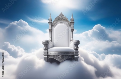 White throne in the middle of white clouds in heaven