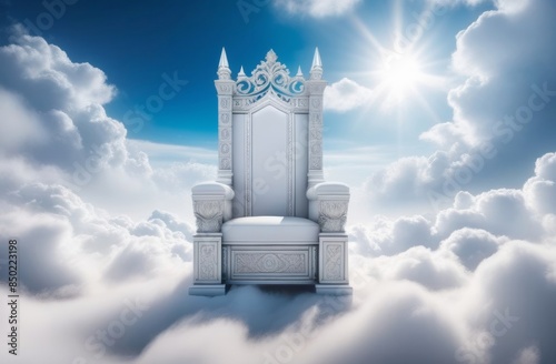 White throne in the middle of white clouds in heaven
