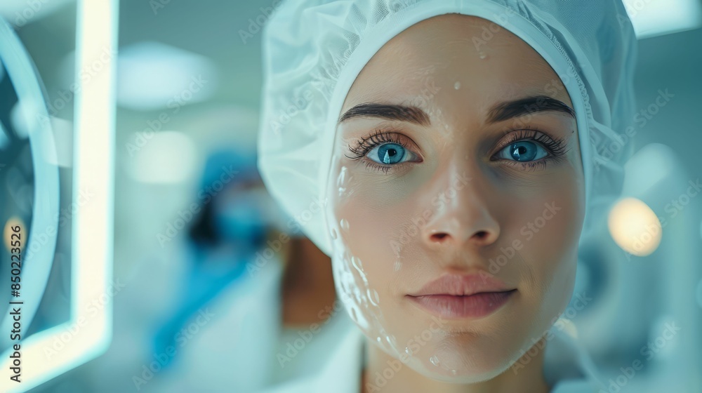 Woman with a Face Mask Looking at the Camera. Woman with a Face Mask Looking at the Camera.