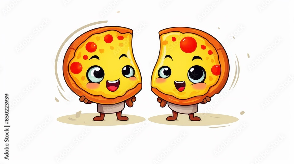 Fun and colorful cartoon pizza with gooey double cheese and quirky speech bubble. Fun and colorful cartoon pizza with gooey double cheese and quirky speech bubble.