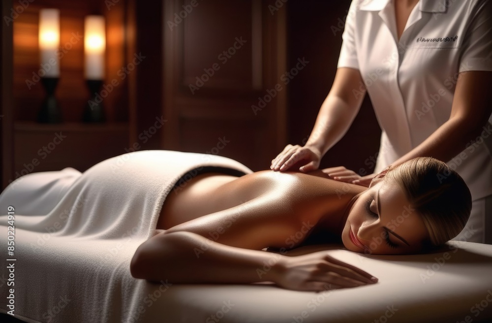 Obraz premium Woman while being massaged in a massage parlor