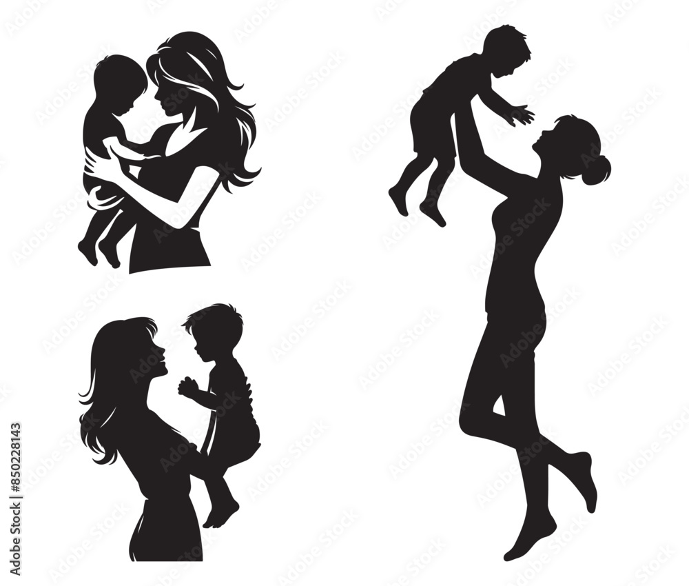 Mother and son silhouette vector 