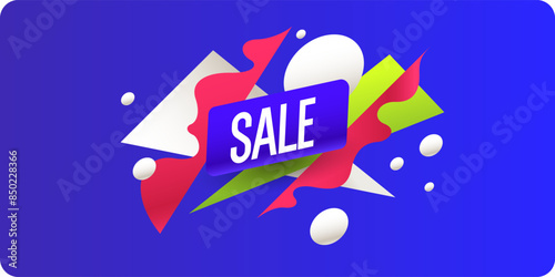 The inscription Sale on the poster. An abstract background for further design. An illustration with geometric objects and shapes. A banner for the sale of goods in the store.