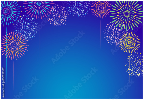 おしゃれな夏祭り花火の背景素材1青色