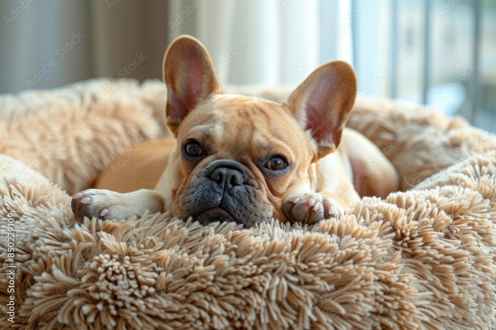 A little dog lying in the doghouse A little dog lying in the doghouse