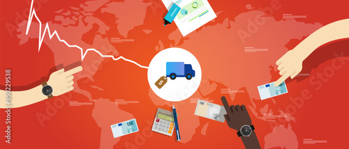 Transportation cargo truck price cost of delivery logistics drop going down decrease chart in crisis global map transaction