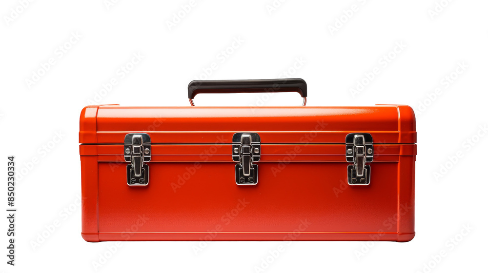 Closed Orange Metal Tool Box Isolated on White Background Closed Orange Metal Tool Box Isolated on White Background